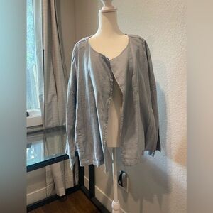 NWT Eileen Fisher DBL Breasted Jacket Heavy Linen Blue